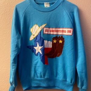 VINTAGE Blue Texas/Texan Sesquicentennial MEDIUM Sweater Boots/Flag/Texas